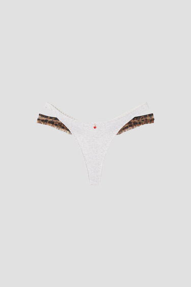 leopard and heather grey double-string thong