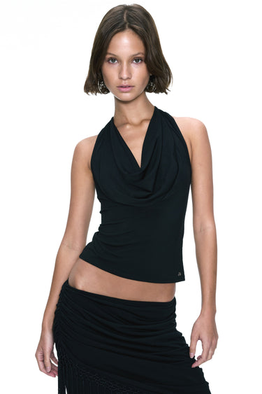 black cowlneck racerback tank