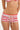 red black and white striped boyshort swim bottom with cream-colored rope drawstring