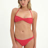 red bikini with laced stitch detailing