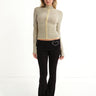 butter yellow-and-grey thin striped zip up knit sweater