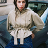 tan linen hooded jacket with waist tie