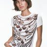 white shortsleeve tshirt with layered necklace print