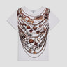 white shortsleeve tshirt with layered necklace print