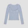 blue stripe long sleeve tshirt with matching bra layered on top