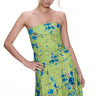 strapless green corset with blue floral print