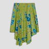 green handkerchief midi skirt with blue floral print